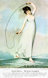 1800's painting of woman skipping